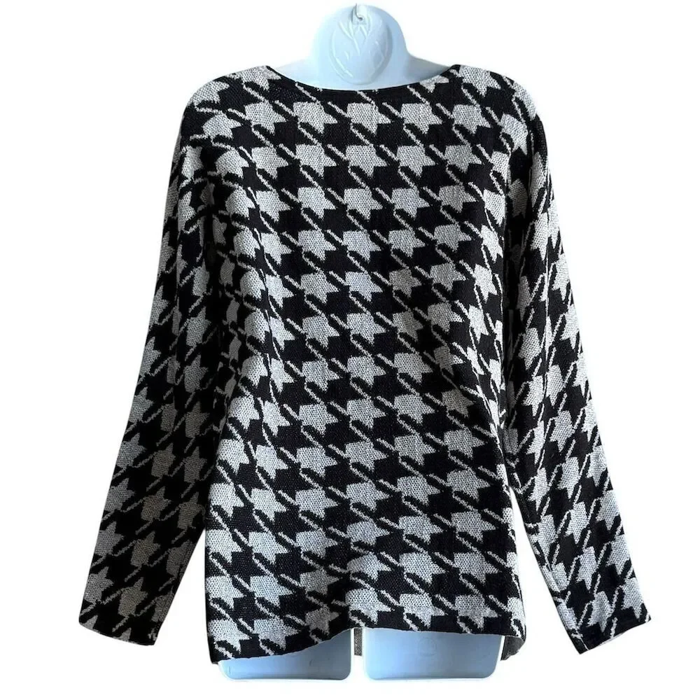 J. Jill Houndstooth Knit Sweater Women's S Black Long Sleeve Pullover